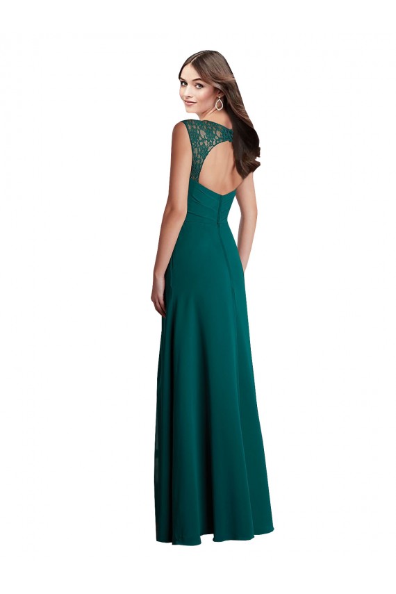 Comprare Cacciatore verde Linea A Scollatura a V Chiffona Pizzo Lunga Abiti da damigella donore