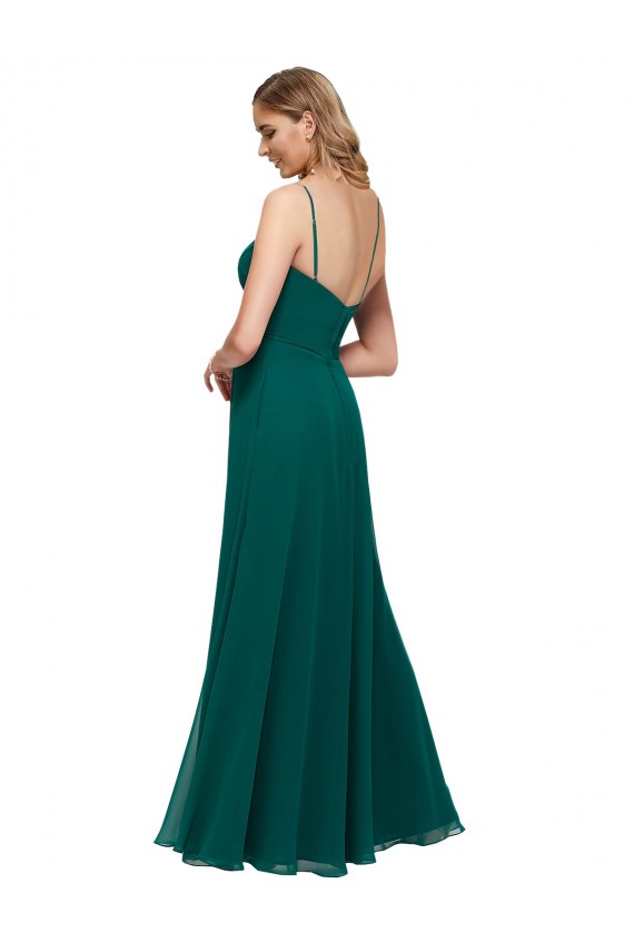 Comprare Cacciatore verde Linea A Sottili Piazza Chiffona Lunga Abiti da damigella donore