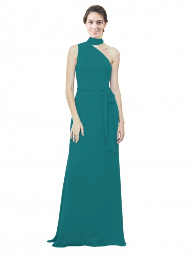 Comprare Cacciatore verde Linea A Una spalla Chiffona Lunga Abiti da damigella donore