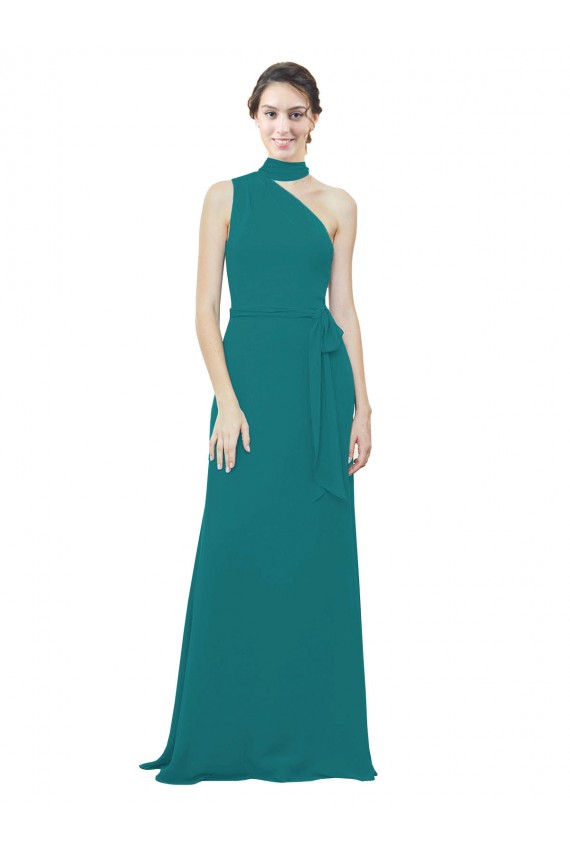 Comprare Cacciatore verde Linea A Una spalla Chiffona Lunga Abiti da damigella donore
