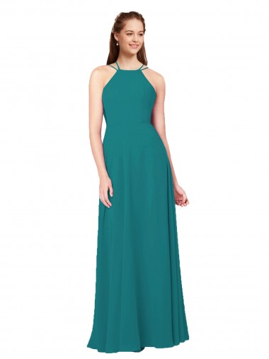 Comprare Cacciatore verde Tubino Alto Collo Chiffona Lunga Abiti da damigella donore