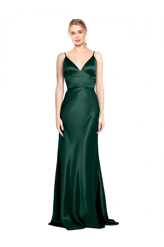 Comprare Cacciatore verde Tubino Sottili Alto Collo Raso Elastico Lunga Formali Abiti da damigella donore / Abiti da sera / Abiti da ballo