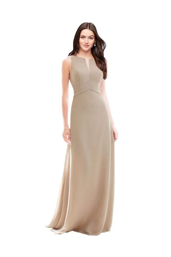 Comprare Champagne Linea A Alto Collo Chiffona Lunga Abiti da damigella donore