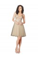 Comprare Champagne Linea A Scollatura a V Al ginocchio Tulle Pizzo Corto Abiti da damigella donore