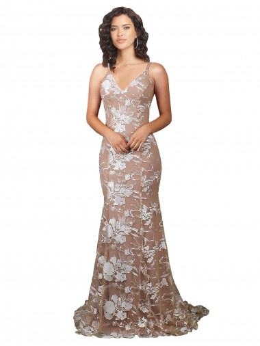Comprare Champagne Stile sirena Scollatura a V Sweep treno Pizzo Abiti da sposa