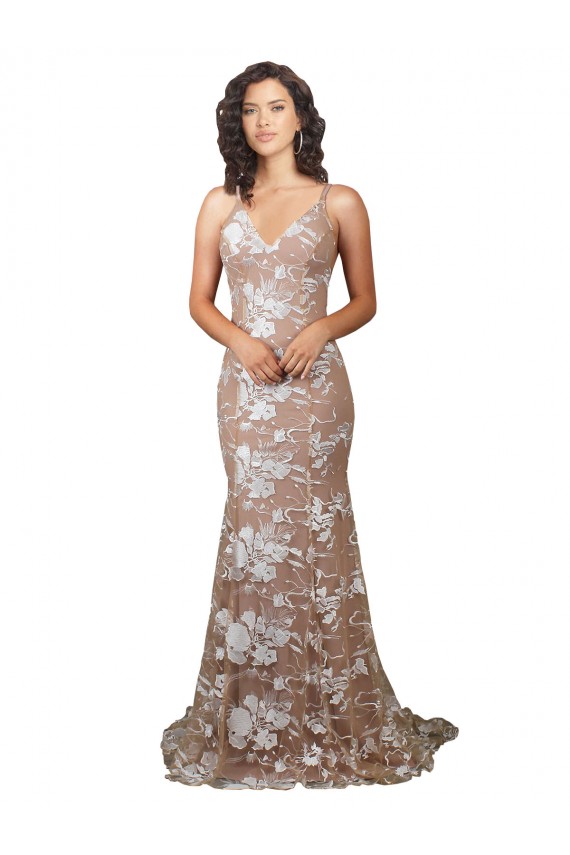 Comprare Champagne Stile sirena Scollatura a V Sweep treno Pizzo Abiti da sposa