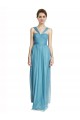Comprare Cielo blu Linea A Sottili Capestro Scollatura a V Tulle Lunga Abiti da damigella donore