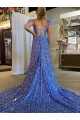 Comprare Colore Mostrato Linea A Scollatura a V Paillettes Velluto Lunga Abiti da ballo