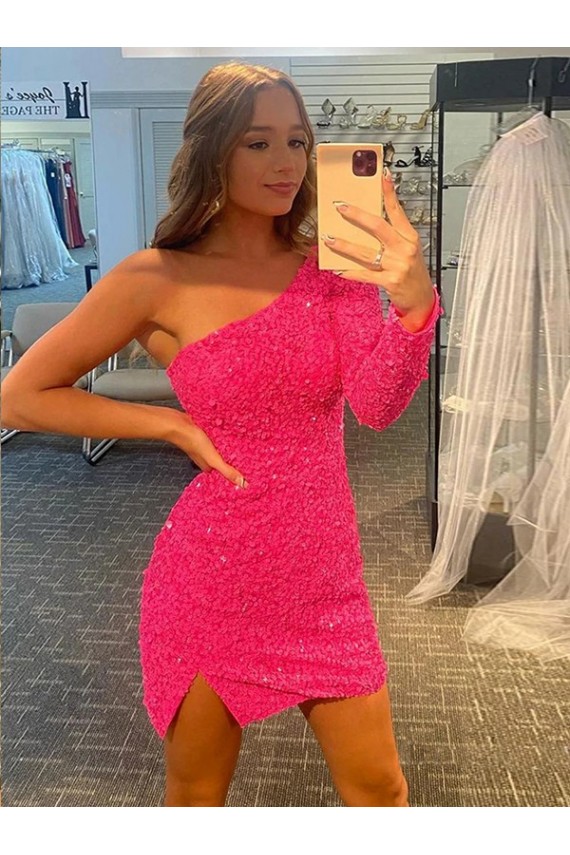 Comprare Colore Mostrato Tubino Una spalla Corto Paillettes Velluto Corto Abiti da ballo