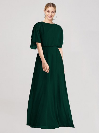 Comprare Evergreen Linea A Girocollo Chiffona Lunga Abiti da damigella donore