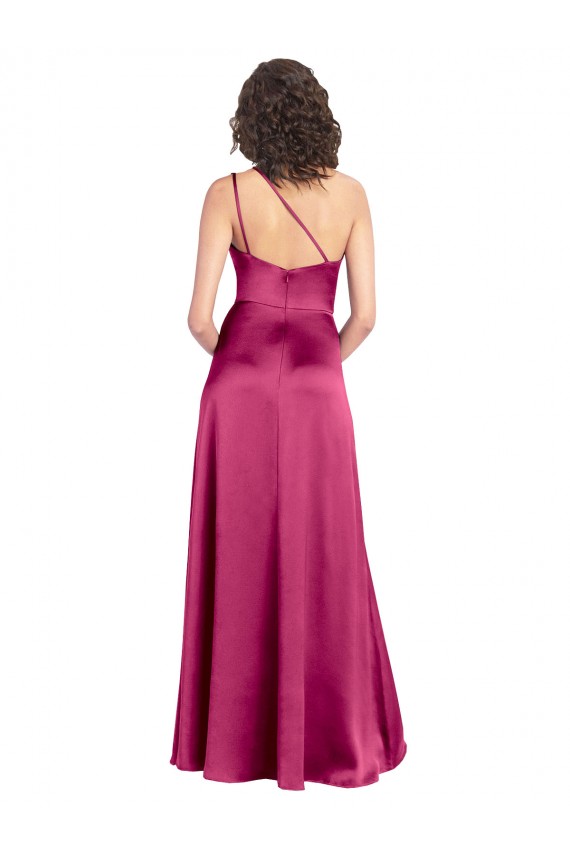 Comprare Fucsia Linea A Una spalla Raso Elastico Lunga Formali Abiti da damigella donore / Abiti da sera / Abiti da ballo