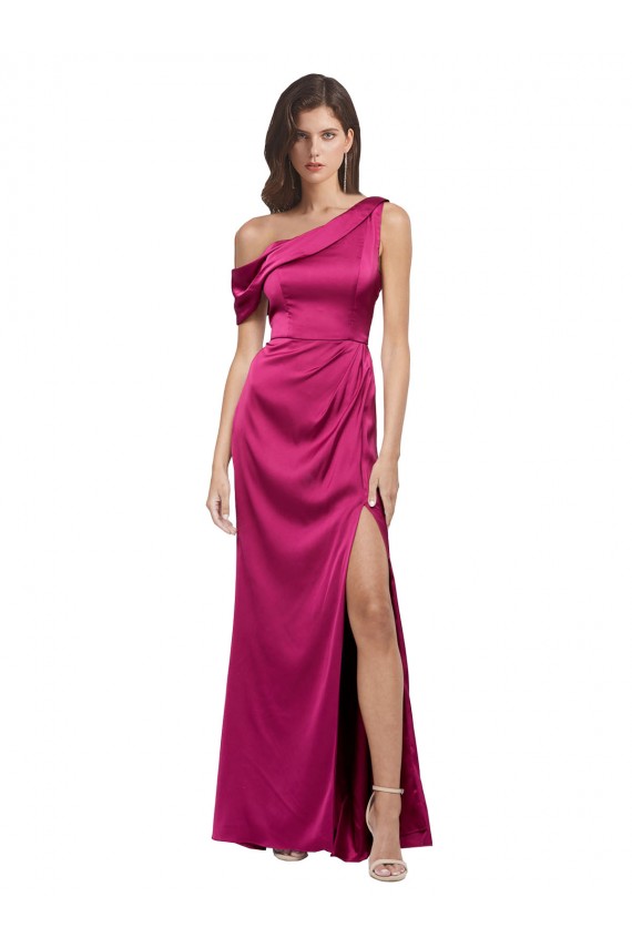 Comprare Fucsia Linea A Una spalla Raso Elastico Lunga Formali Abiti da damigella donore / Abiti da sera / Abiti da ballo