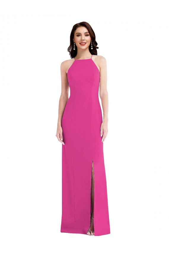 Comprare Fucsia Tromba Capestro Alto Collo Crespo Elastico Lunga Formali Abiti da damigella donore / Abiti da sera / Abiti da ballo