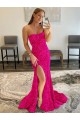 Comprare Fucsia Tubino Senza spalline Sweep treno Paillettes Velluto Lunga Abiti da ballo