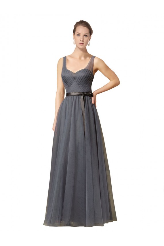 Comprare Grigio ardesia Linea A Innamorato Tulle Lunga Abiti da damigella donore