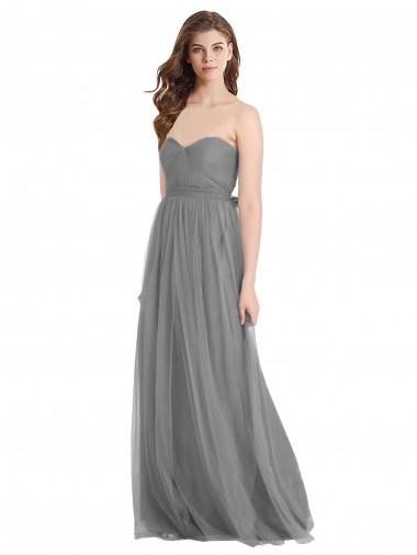 Comprare Grigio ardesia Linea A Innamorato Tulle Lunga Abiti da damigella donore