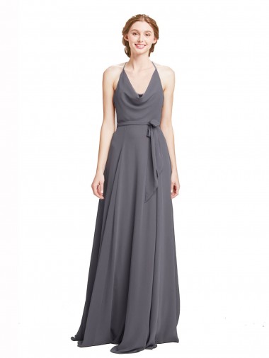 Comprare Grigio ardesia Linea A Sottili Capestro Chiffona Lunga Abiti da damigella donore