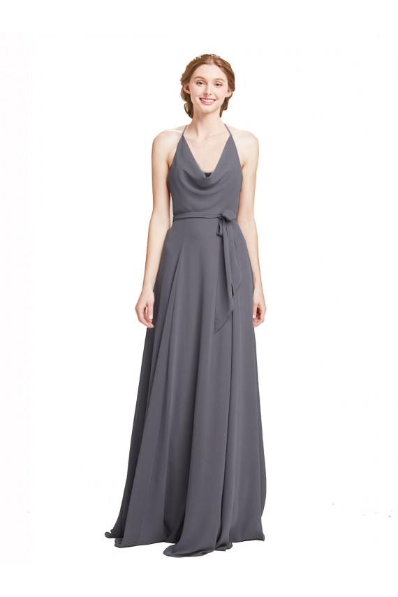 Comprare Grigio ardesia Linea A Sottili Capestro Chiffona Lunga Abiti da damigella donore