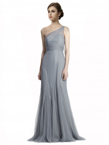 Comprare Grigio ardesia Stile sirena Una spalla Tulle Lunga Abiti da damigella donore