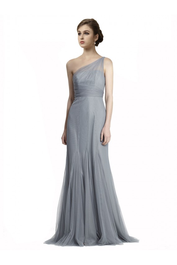 Comprare Grigio ardesia Stile sirena Una spalla Tulle Lunga Abiti da damigella donore