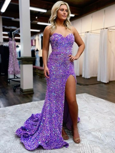 Comprare Lavanda Linea A Innamorato Paillettes Velluto Lunga Abiti da ballo