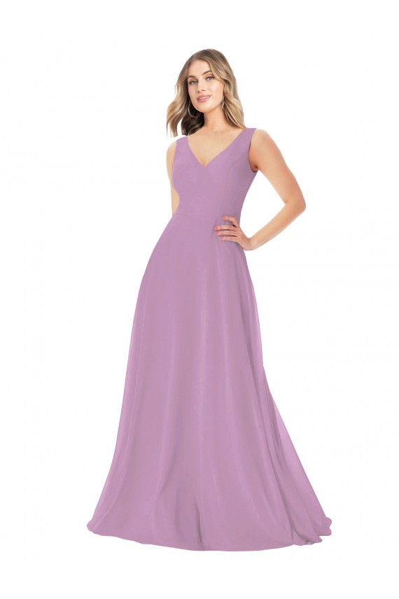 Comprare Lavanda scura Linea A Scollatura a V Chiffona Lunga Abiti da damigella donore