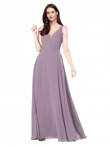 Comprare Lavanda scura Tubino Scollatura a V Chiffona Lunga Formali Abiti da damigella donore / Abiti da sera