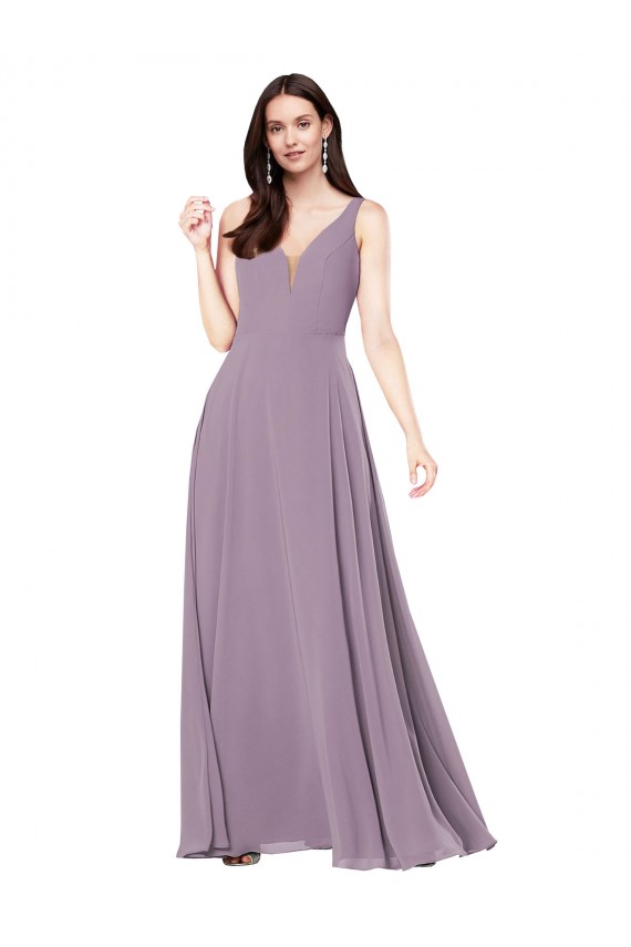 Comprare Lavanda scura Tubino Scollatura a V Chiffona Lunga Formali Abiti da damigella donore / Abiti da sera