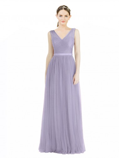 Comprare Lilla Linea A Scollatura a V Tulle Lunga Abiti da damigella donore
