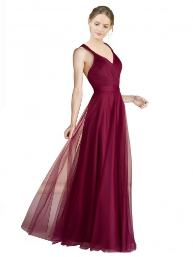 Comprare Linea A Scollatura a V Innamorato Tulle Lunga Abiti da damigella donore