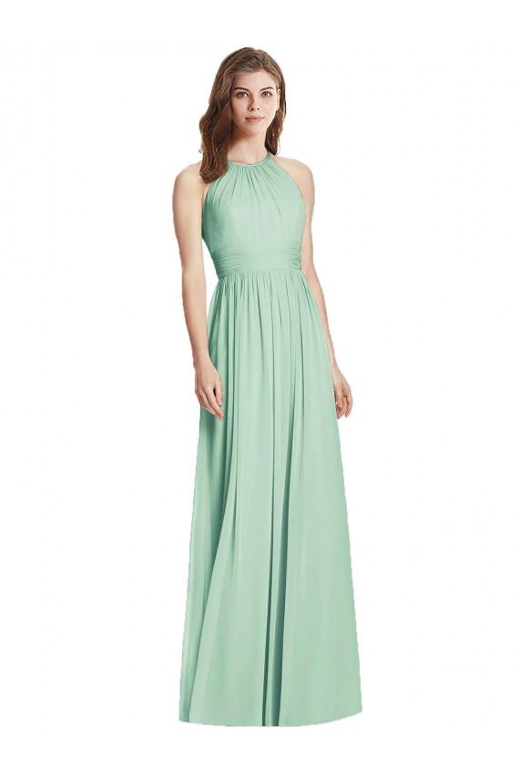 Comprare Menta verde Linea A Capestro Chiffona Lunga Abiti da damigella donore