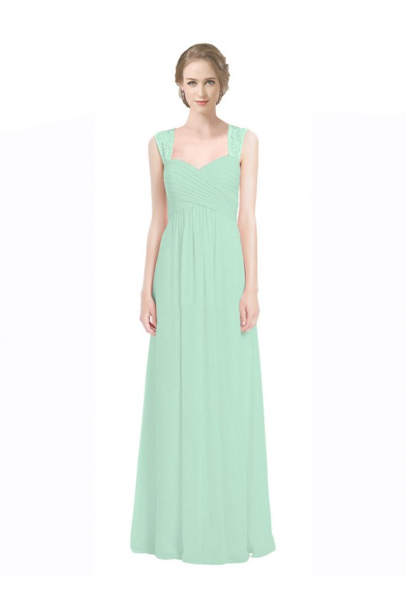 Comprare Menta verde Linea A Innamorato Chiffona Pizzo Lunga Abiti da damigella donore