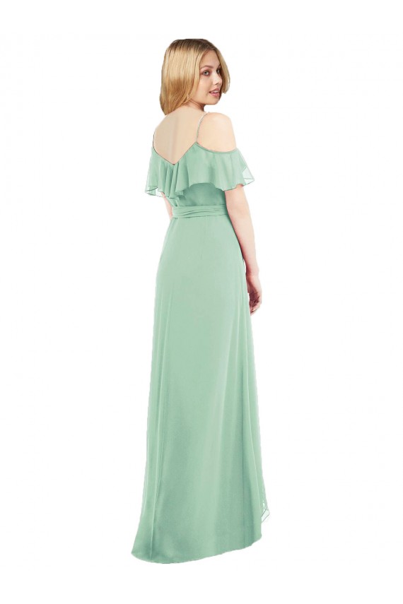 Comprare Menta verde Tromba Sottili Scollatura a V Chiffona Lunga Abiti da damigella donore