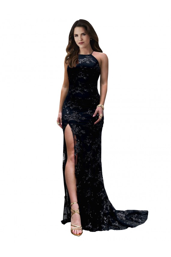 Comprare Nero Stile sirena Alto Collo Pizzo Lunga Formali Abiti da damigella donore / Abiti da sera / Abiti da ballo