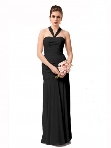 Comprare Nero Stile sirena Capestro Chiffona Lunga Abiti da damigella donore