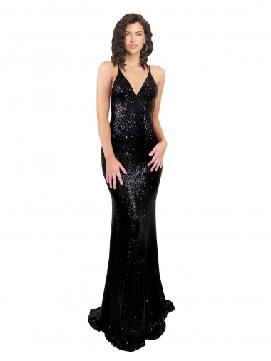 Comprare Nero Stile sirena Scollatura a V Paillettes Lunga Formali Abiti da damigella donore / Abiti da sera / Abiti da ballo