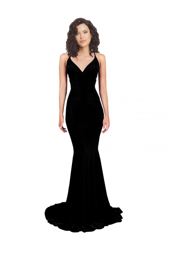 Comprare Nero Stile sirena Scollatura a V Spandex Lunga Formali Abiti da damigella donore / Abiti da sera / Abiti da ballo