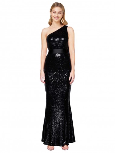 Comprare Nero Stile sirena Una spalla Paillettes Lunga Formali Abiti da damigella donore / Abiti da sera / Abiti da ballo