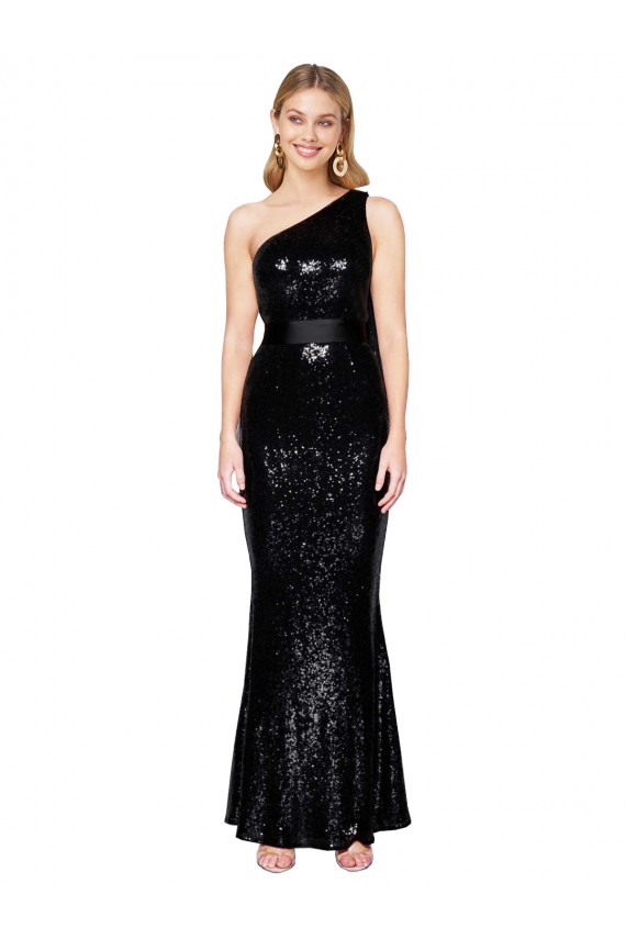 Comprare Nero Stile sirena Una spalla Paillettes Lunga Formali Abiti da damigella donore / Abiti da sera / Abiti da ballo