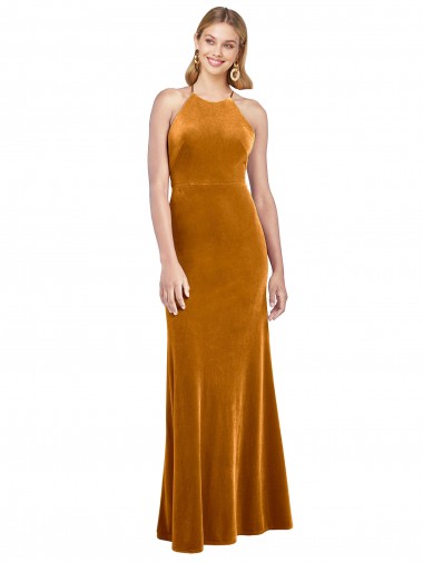 Comprare Oro Linea A Capestro Alto Collo Velluto Elastico Lunga Formali Abiti da damigella donore / Abiti da sera / Abiti da ballo