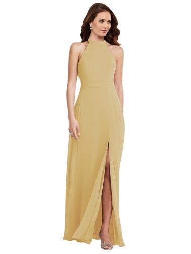 Comprare Oro Linea A Capestro Chiffona Lunga Abiti da damigella donore