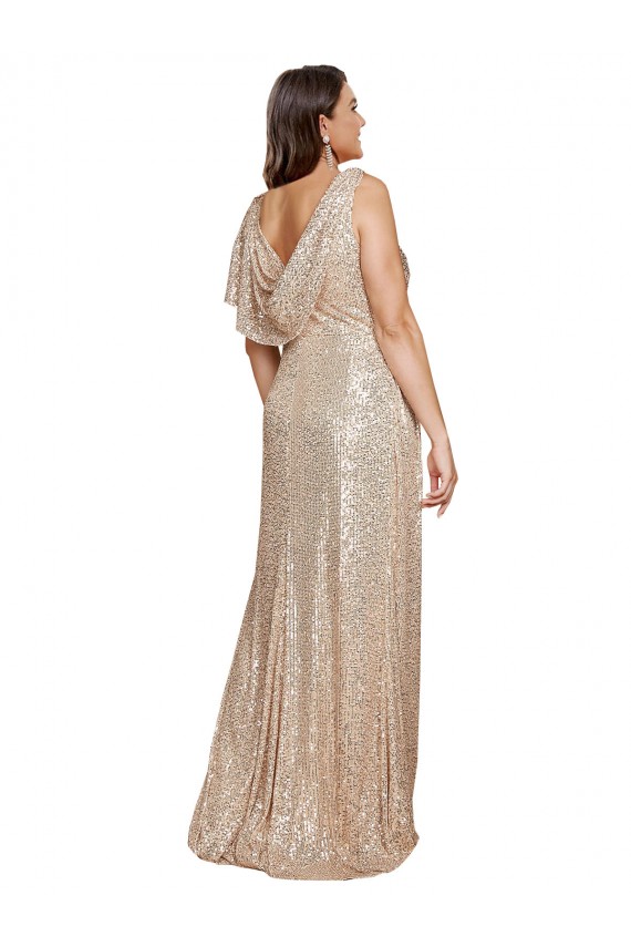 Comprare Oro Linea A Scollatura a V Paillettes Lunga Formali Abiti da damigella donore / Abiti da sera / Abiti da ballo
