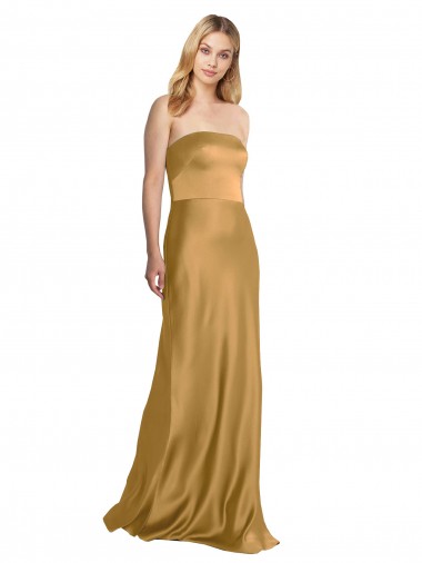 Comprare Oro Linea A Senza spalline Raso Elastico Lunga Formali Abiti da damigella donore / Abiti da sera / Abiti da ballo
