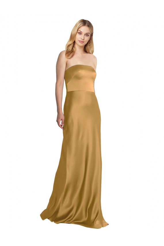 Comprare Oro Linea A Senza spalline Raso Elastico Lunga Formali Abiti da damigella donore / Abiti da sera / Abiti da ballo