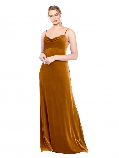 Comprare Oro Linea A Sottili Cappuccio Velluto Elastico Lunga Abiti da damigella donore / Abiti da ballo