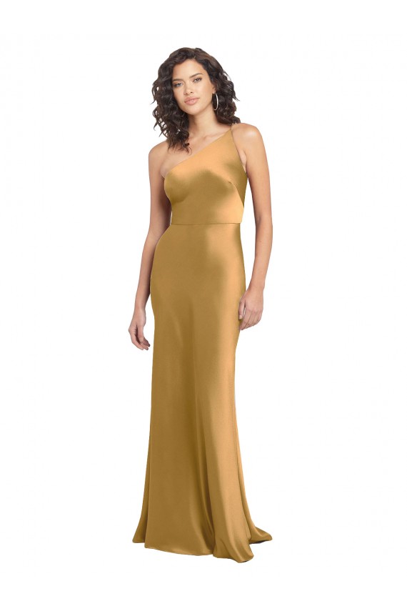 Comprare Oro Linea A Una spalla Raso Elastico Lunga Formali Abiti da damigella donore / Abiti da sera / Abiti da ballo