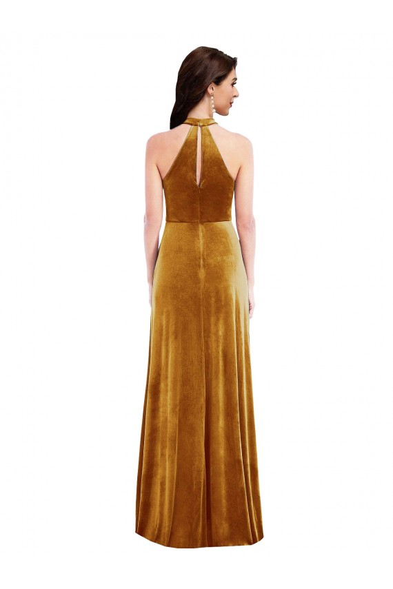 Comprare Oro Tromba Capestro Alto Collo Velluto Elastico Lunga Abiti da damigella donore / Abiti da ballo