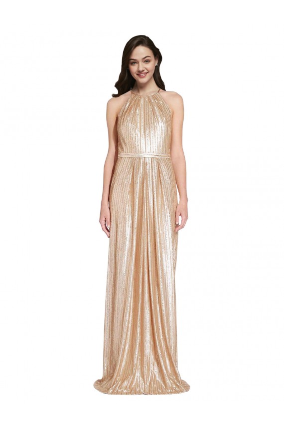 Comprare Oro Tubino Capestro Alto Collo Paillettes Lunga Formali Abiti da damigella donore / Abiti da sera / Abiti da ballo