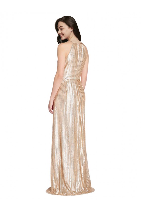 Comprare Oro Tubino Capestro Alto Collo Paillettes Lunga Formali Abiti da damigella donore / Abiti da sera / Abiti da ballo