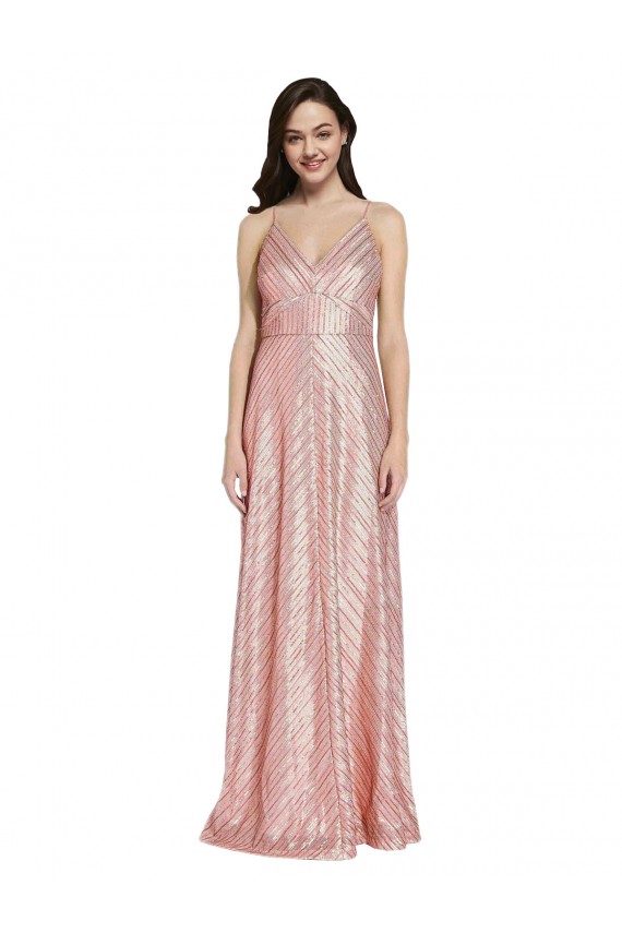 Comprare Oro rosa Tubino Scollatura a V Paillettes Lunga Formali Abiti da damigella donore / Abiti da sera / Abiti da ballo